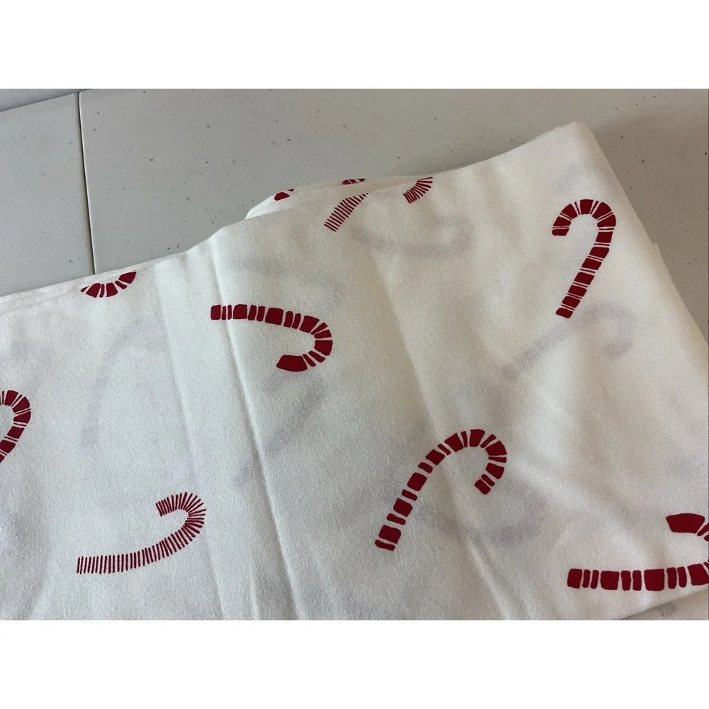 New Garnet Hill Organic Cotton Candy Cane Print‎ Flat Sheet Size Twin Holiday
